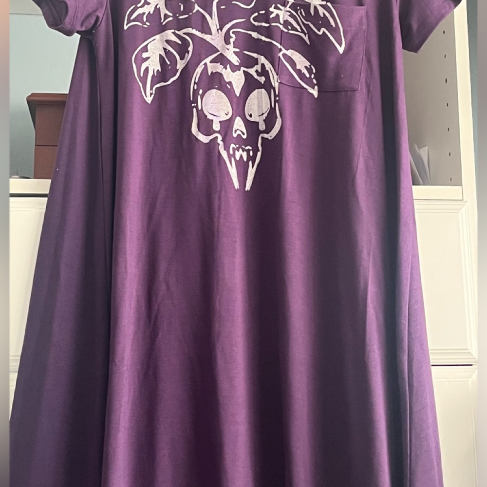 Custom Hand printed custom upcycled purple dress.